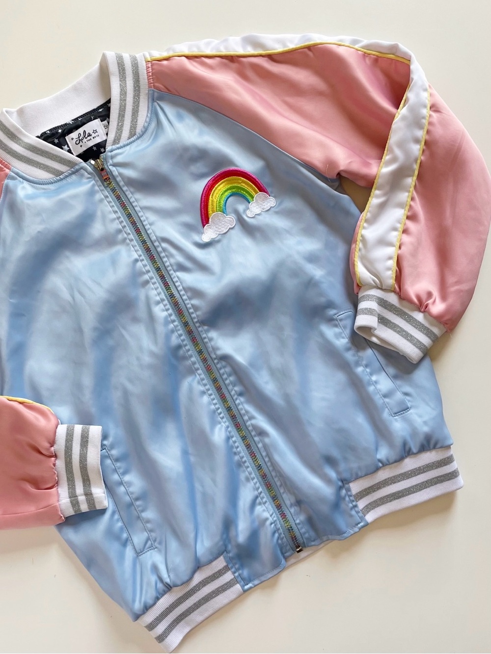 Lola + The Boys Sky Unicorn Satin Bomber Jacket | Size 12